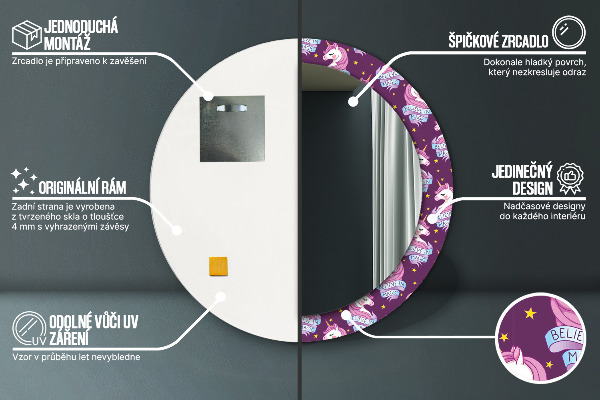 Round decorative mirror Unicorn stars