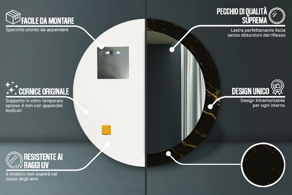 Round decorative mirror Black marble