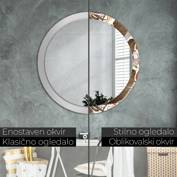Round mirror frame with print Palm leaves