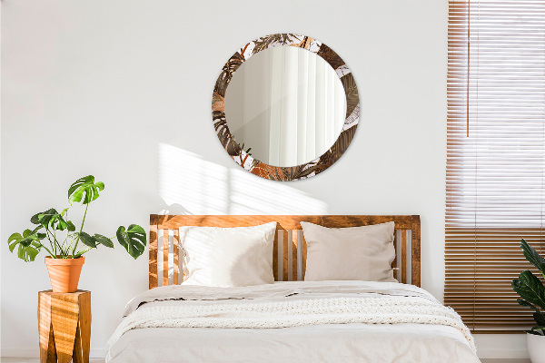 Round mirror frame with print Palm leaves