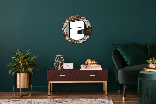Round mirror frame with print Palm leaves
