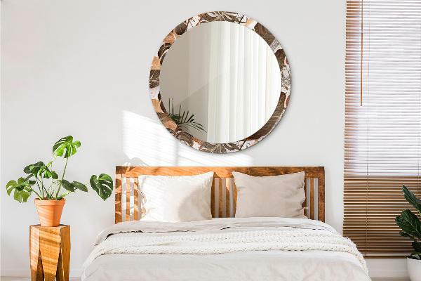 Round mirror frame with print Palm leaves