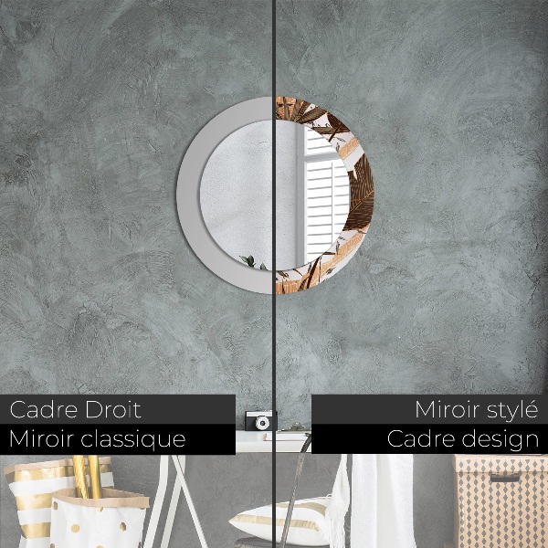Round mirror frame with print Palm leaves