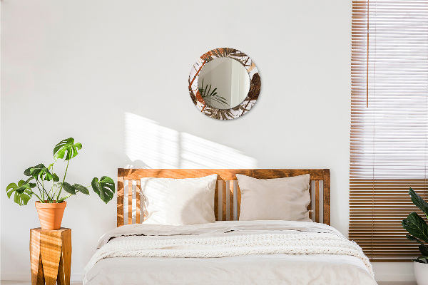 Round mirror frame with print Palm leaves