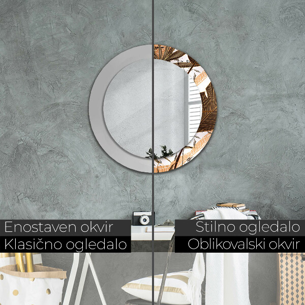 Round mirror frame with print Palm leaves