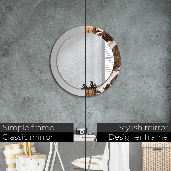 Round mirror frame with print Palm leaves