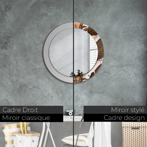 Round mirror frame with print Palm leaves
