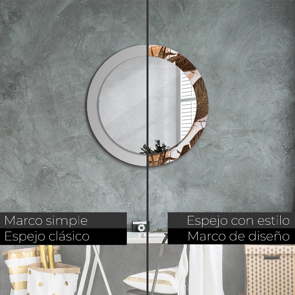 Round mirror frame with print Palm leaves