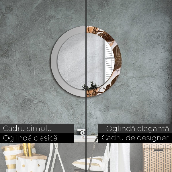 Round mirror frame with print Palm leaves