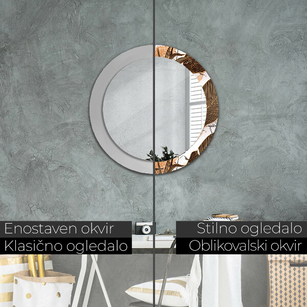 Round mirror frame with print Palm leaves