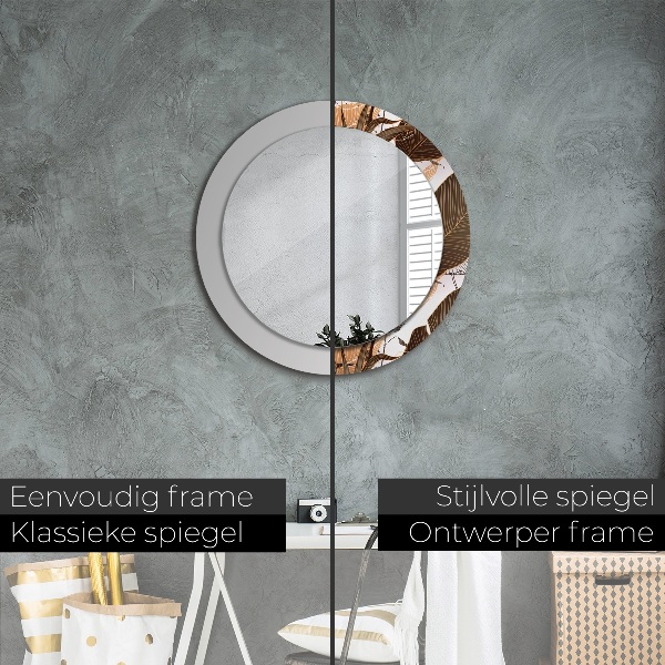 Round mirror frame with print Palm leaves