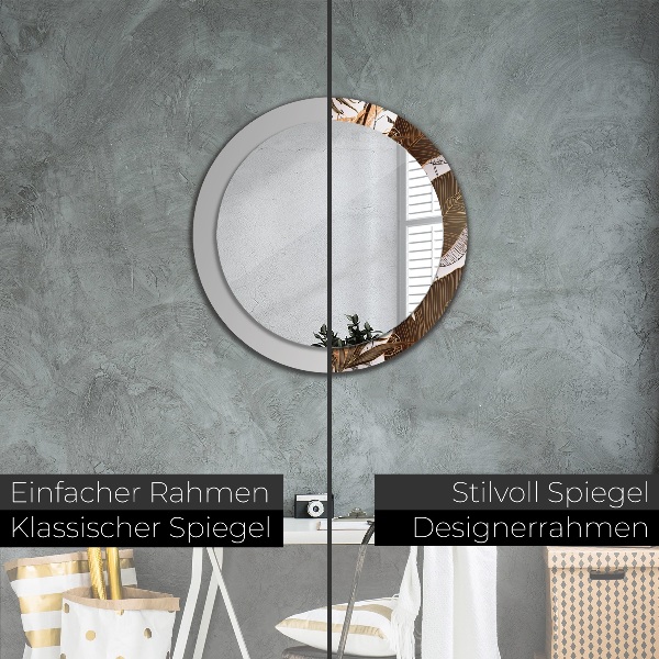 Round mirror frame with print Palm leaves