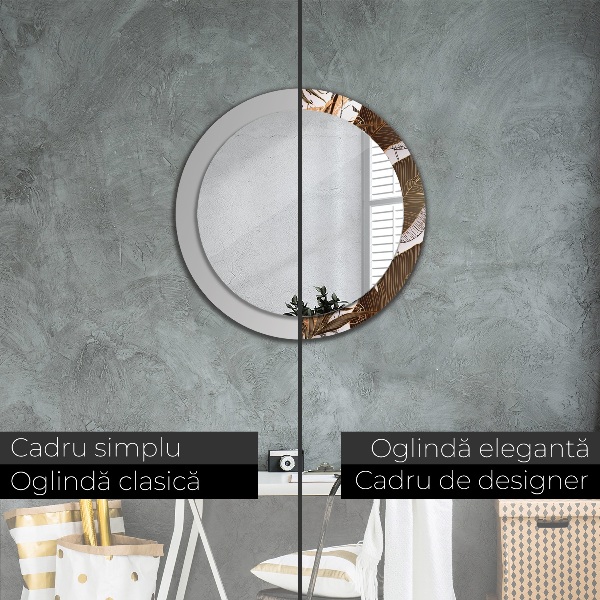 Round mirror frame with print Palm leaves