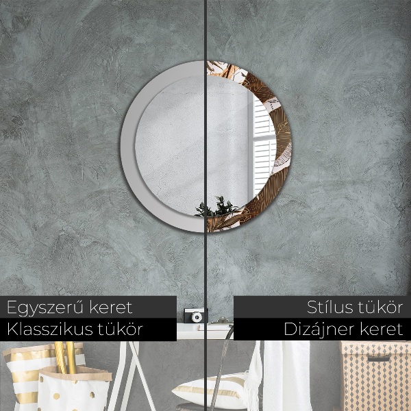 Round mirror frame with print Palm leaves