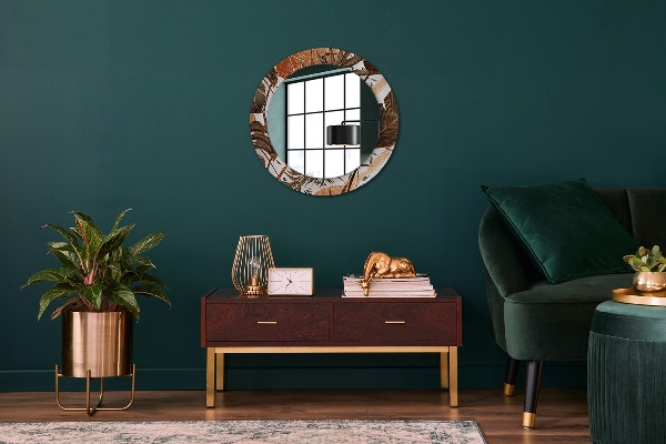 Round mirror frame with print Palm leaves