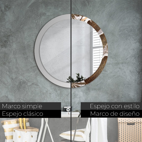 Round mirror frame with print Palm leaves