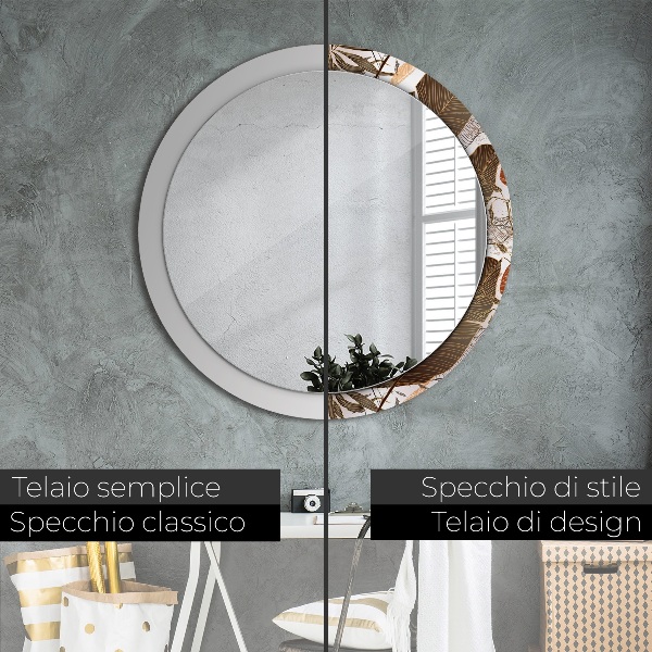 Round mirror frame with print Palm leaves