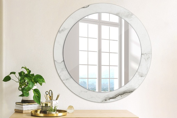 Round mirror frame with print White marble