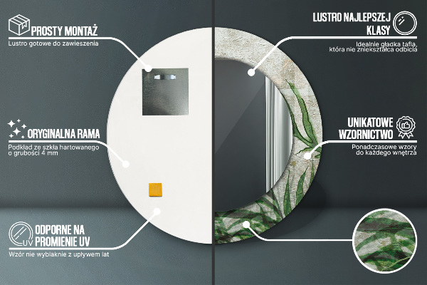 Round mirror frame with print Fern leaves