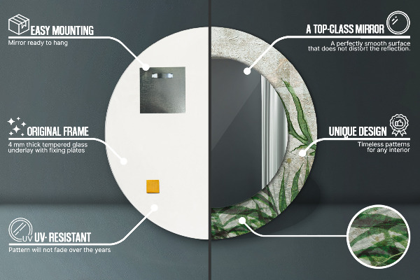 Round mirror frame with print Fern leaves