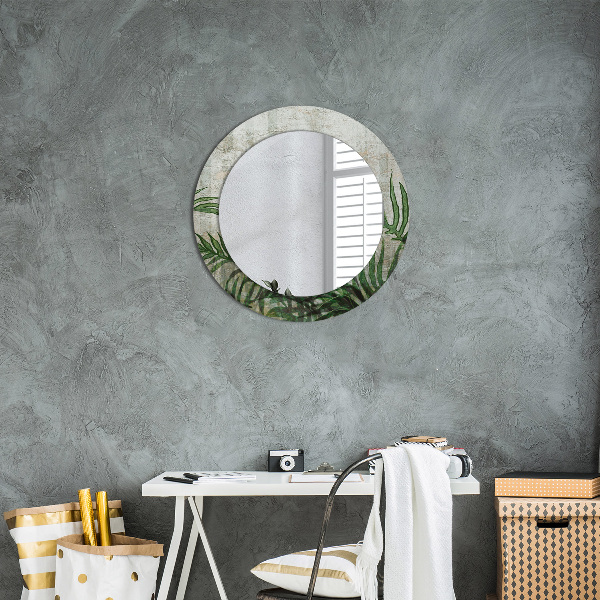 Round mirror frame with print Fern leaves