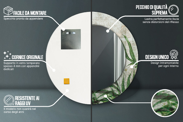 Round mirror frame with print Fern leaves