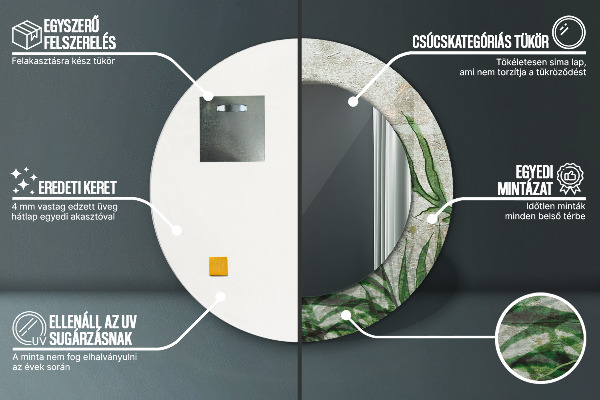 Round mirror frame with print Fern leaves