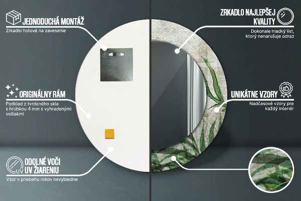 Round mirror frame with print Fern leaves