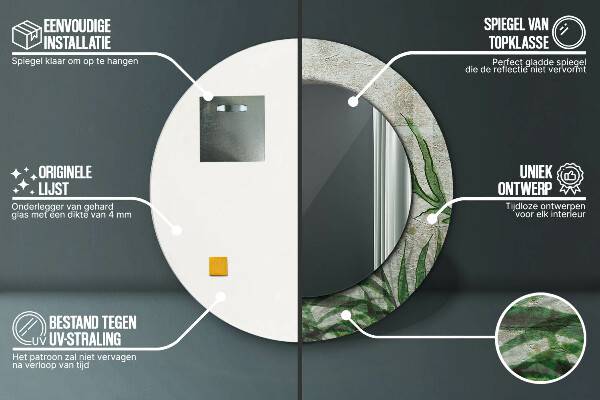 Round mirror frame with print Fern leaves