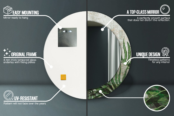 Round mirror frame with print Fern leaves