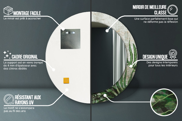 Round mirror frame with print Fern leaves