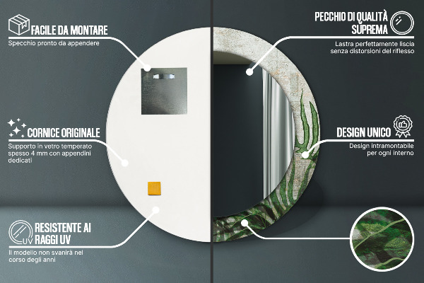 Round mirror frame with print Fern leaves
