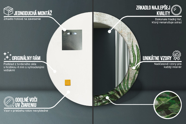 Round mirror frame with print Fern leaves