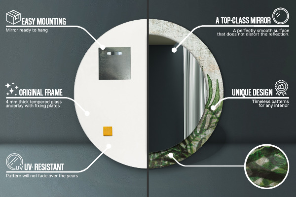 Round mirror frame with print Fern leaves