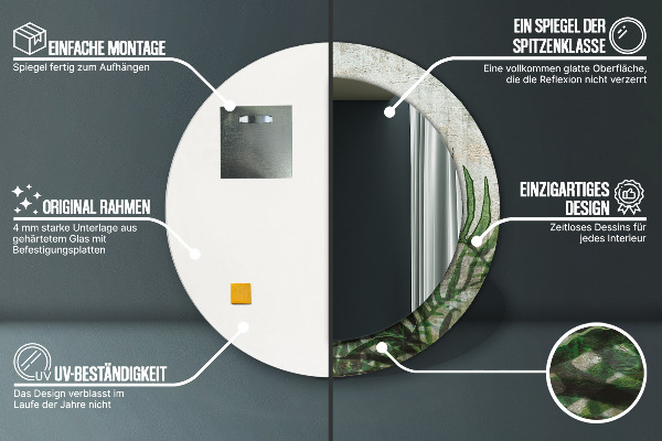 Round mirror frame with print Fern leaves