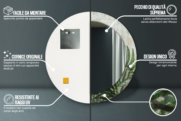 Round mirror frame with print Fern leaves