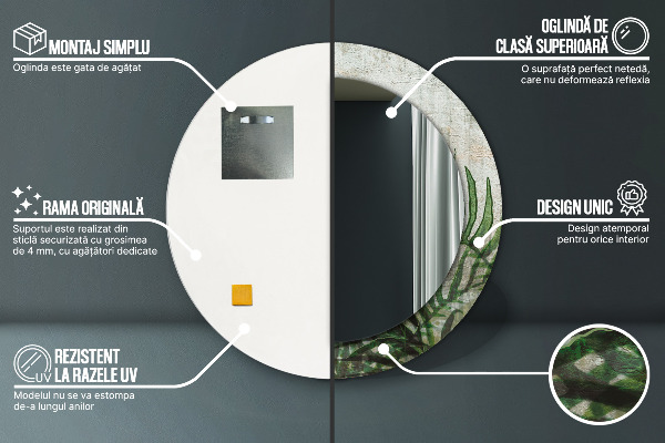 Round mirror frame with print Fern leaves