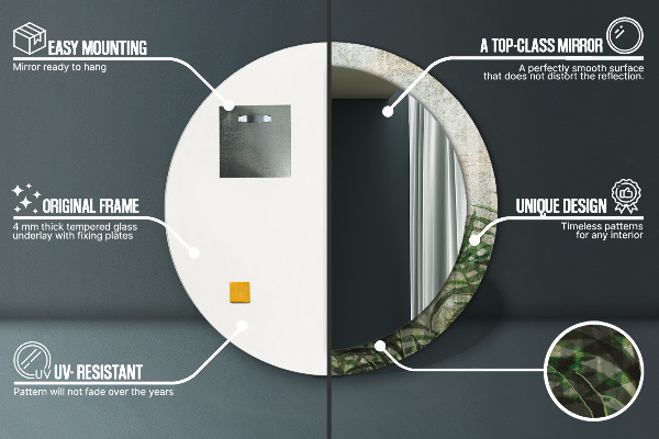 Round mirror frame with print Fern leaves