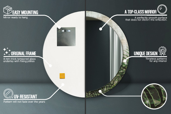 Round mirror frame with print Fern leaves