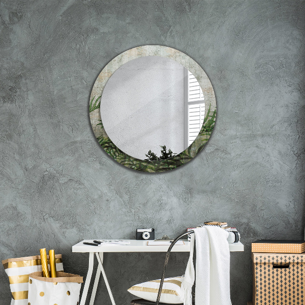 Round mirror frame with print Fern leaves