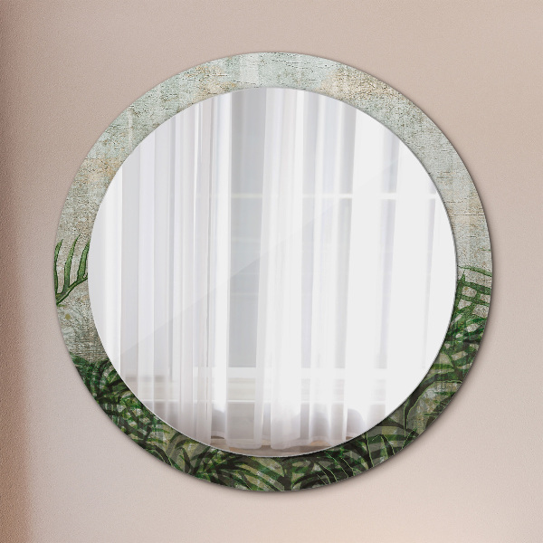 Round mirror frame with print Fern leaves