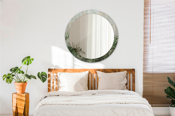 Round mirror frame with print Fern leaves