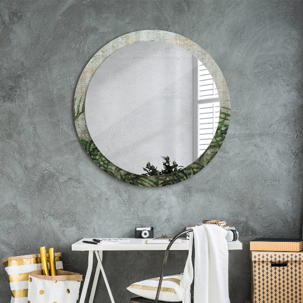 Round mirror frame with print Fern leaves