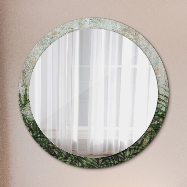Round mirror frame with print Fern leaves