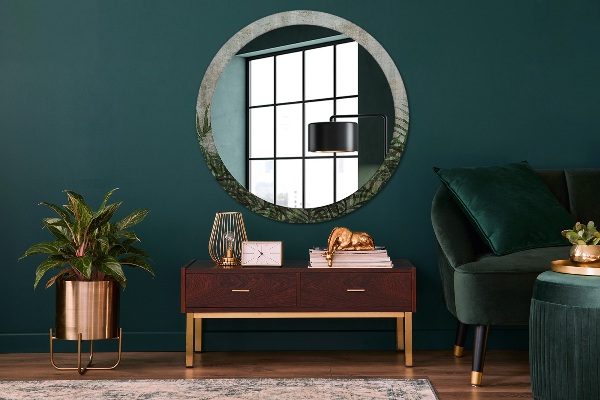 Round mirror frame with print Fern leaves
