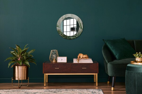 Round mirror frame with print Fern leaves