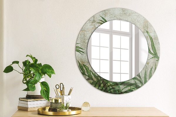 Round mirror frame with print Fern leaves