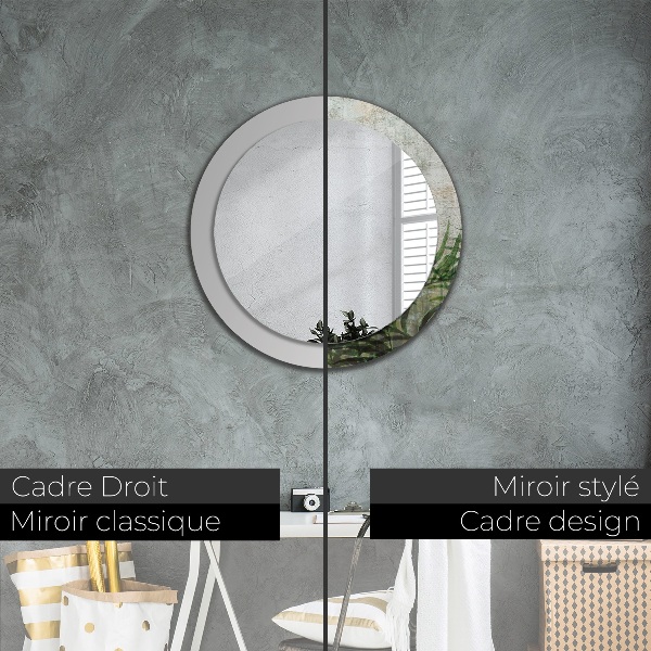 Round mirror frame with print Fern leaves