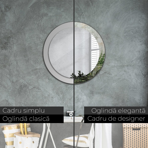 Round mirror frame with print Fern leaves