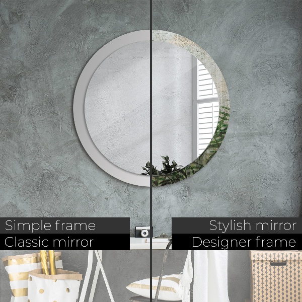 Round mirror frame with print Fern leaves